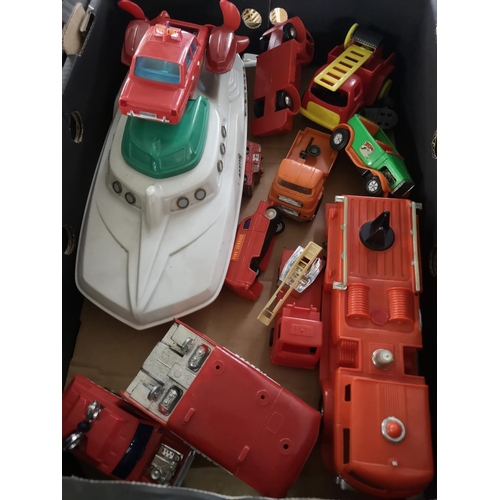 349 - Collection of childrens toy cars and trucks and speedboat