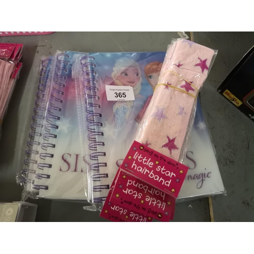 365 - Three Frozen notebooks and eight Bang on the Door little star hairbands. All new in packaging