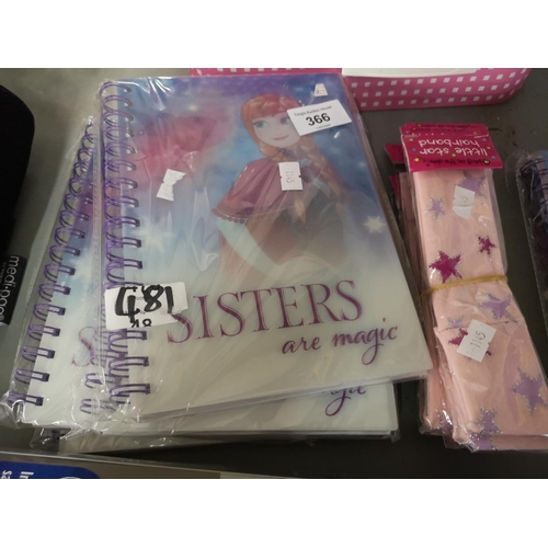 366 - Four Frozen notebooks and seven Bang on the Door little star hairbands. All new in packaging