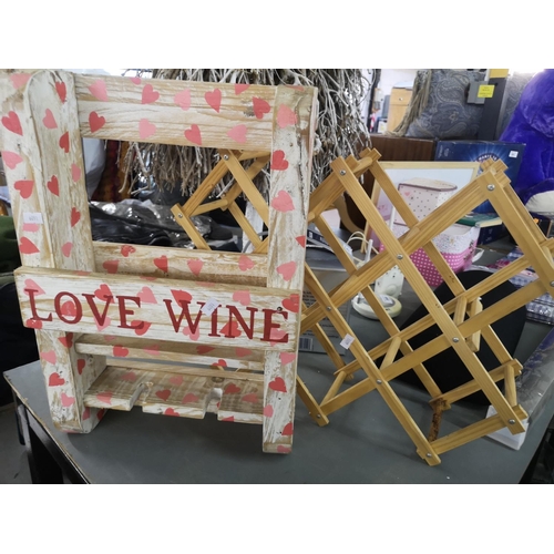 374 - Shabby Chic 'Love Wine' wooden bottle holder and wooden bottle holder