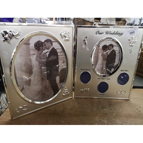 380 - 'Our Wedding' silver coloured photo frame with spaces for The Happy Couple, Best Man, Bridesmaids, a... 