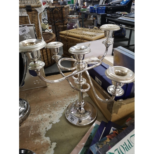 383 - White metal candelabra for five candles. Approx 30cm tall