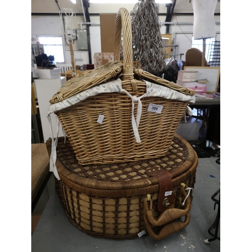 389 - Two vintage style wicker picnic baskets