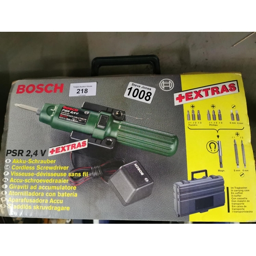 218 - Bosch PSR 2,4V cordless screwdriver, in case.