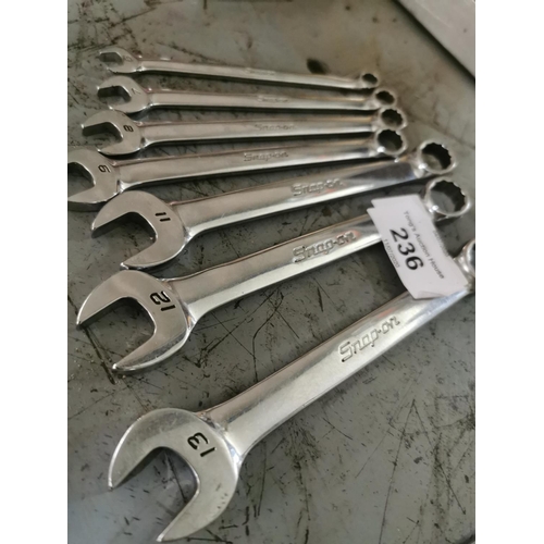 236 - Seven metric snap on spanners in good condition.