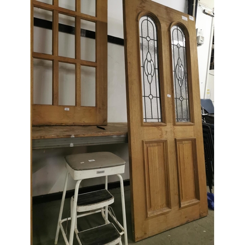 313 - Hard wood leadlite glazed door 78 x 33