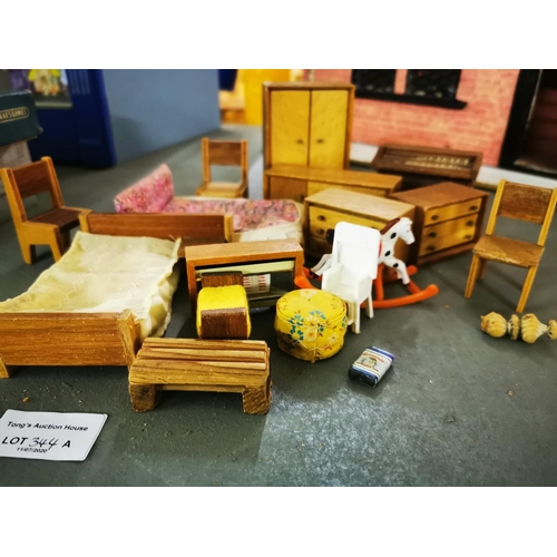 344A - Collection of Lundby wooden dolls house furniture and Claires House furniture