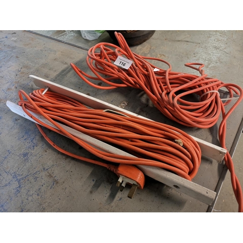 116 - Two  orange extension leads