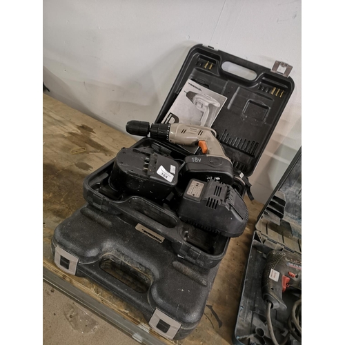 184 - Powerbase 16v cordless drill with two batteries, charger and carry case - untested