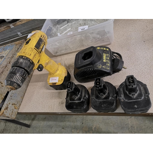 189 - DeWalt 12v cordless drill - with charger  and 4 batteries- untested