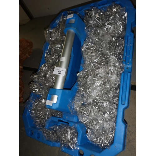 69 - Blue tote tray full of mixed screws