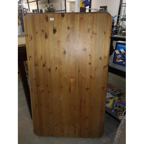 655 - Pine kitchen table top, requires legs or make good work top for a shed, 150 x 91 cm approx.