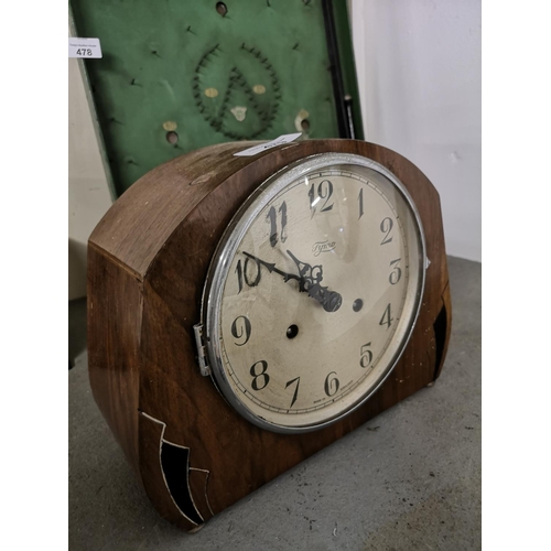 479 - Art Deco style wooden mantle clock. 'Fymo' Made in England.