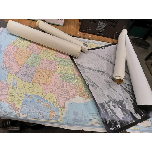 515 - Quantity of vintage maps and posters, to include educational food posters, Map of America and Large ... 