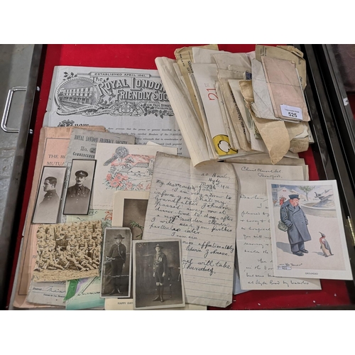 525 - A varied collection of Letters circa WWI/photographs/birthday cards/life insurance certificates etc.