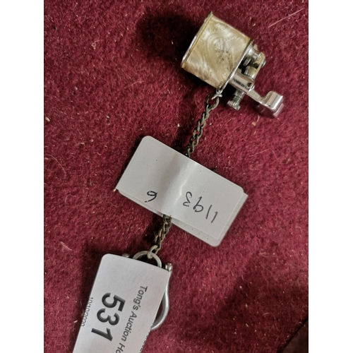 531 - Miniature vintage lighter key ring with Mother of pearl.