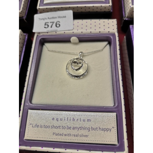 576 - Equilibrium new boxed silver plated pendant necklace, engraved 