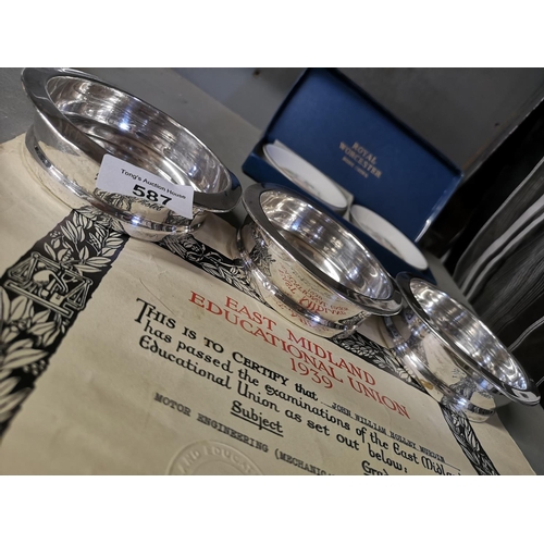 587 - 3 x vintage Electroplate on copper ash trays, Engraved Wynnstay Hotel. with a educational certificat... 