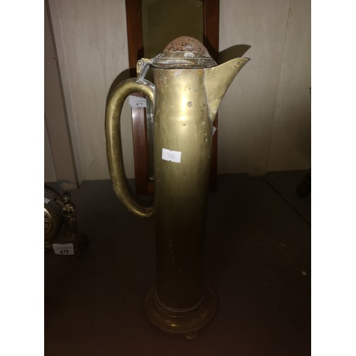 471a - Antique brass 'trench art' jug made from WW1 brass shell. Engraved 'Le Sars October 1916'.