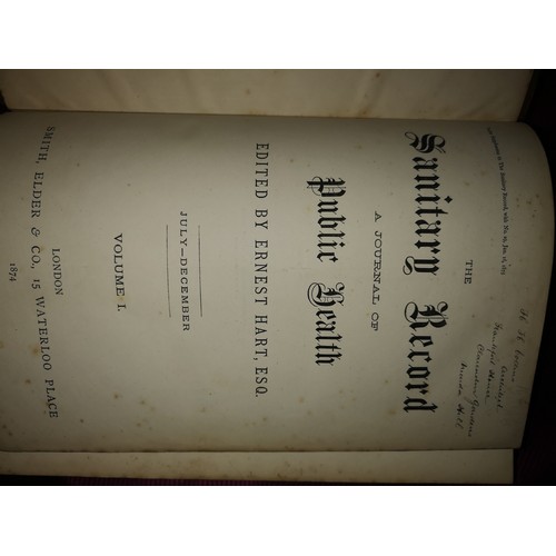 503 - Six Volumes of 'The Sanitary Record' A journal of public health 1874 onwards.