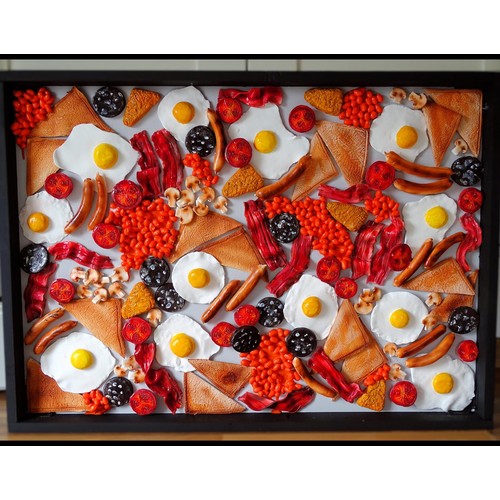 643B - A completely unique ENGLISH BREAKFAST FRAMED DISPLAY BOARD Size is 24 inches tall by 33 inches wide,... 