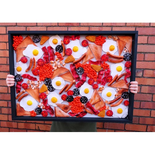 643B - A completely unique ENGLISH BREAKFAST FRAMED DISPLAY BOARD Size is 24 inches tall by 33 inches wide,... 