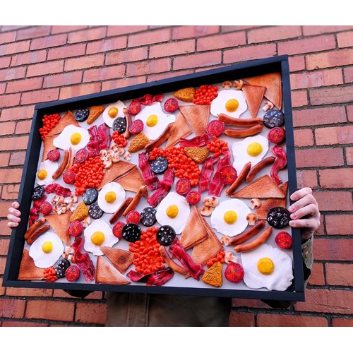 643B - A completely unique ENGLISH BREAKFAST FRAMED DISPLAY BOARD Size is 24 inches tall by 33 inches wide,... 