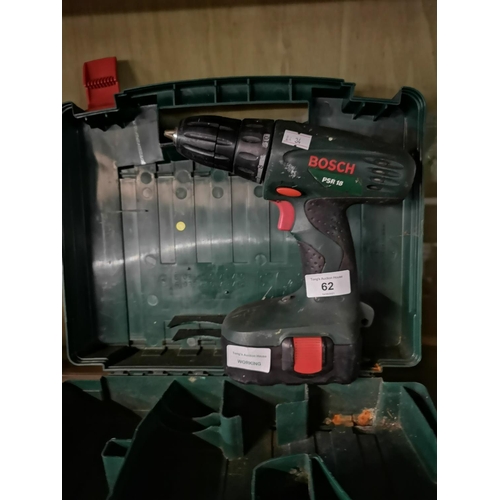 62 - Bosch drill and box, working order, no charger