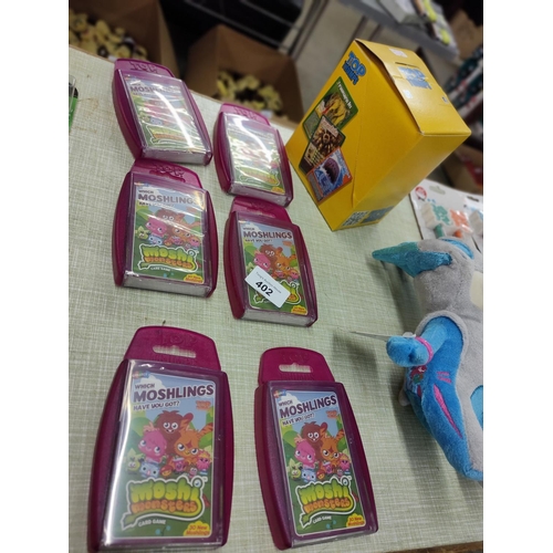 402 - Six brand new Moshi monsters top trumps with box.