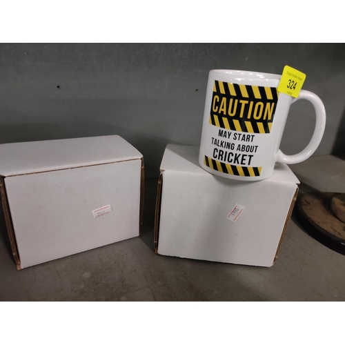 324 - 2 x BOXED NEW CRICKET FAN MUGS