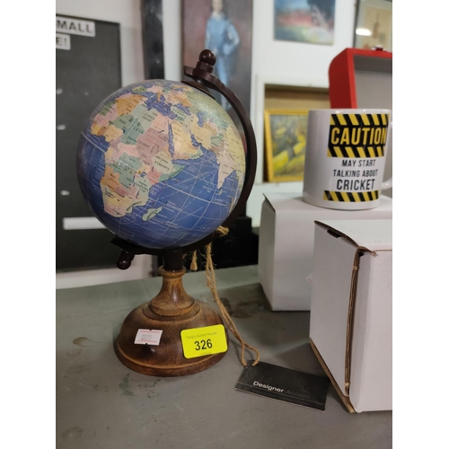 326 - DESIGNER ACCENT WORLD GLOBE ATLAS SMALL ON WOODEN PLINTH