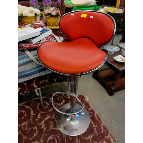 38 - Red retro style bar stool chrome base rise and fall