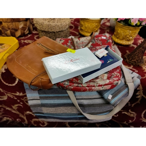 43 - Cath Kidston boxed new purse and Cath Kidston hand bag, Forelli leather handbag and new John Lewis c... 