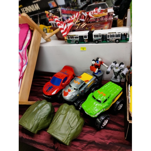 56 - JOB LOT pirate ship FULL OF ACCESSORIES AND FIGURES MONSTER TRUCKS hulk fists, PUNCHING FIGURES