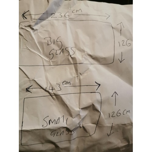 46A - 2X LARGE TOUGHENED SAFETY GLAZED GLASS PANELS. LARGEST 236CM X 126CM AND 143CM  X 126CM FROM OFFICE ... 