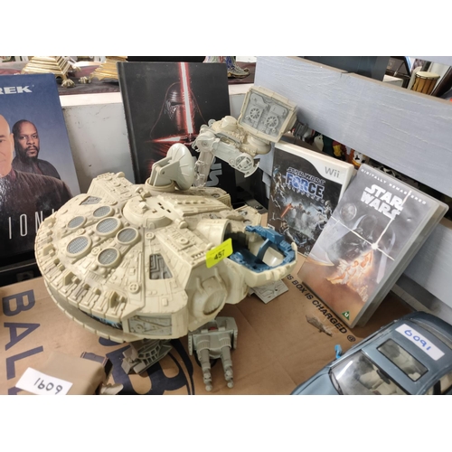 457 - STAR WARS COLLECTION COLLECTABLE MILLENNIUM Falcon, AT ST, BOOK, GAME AND VHS