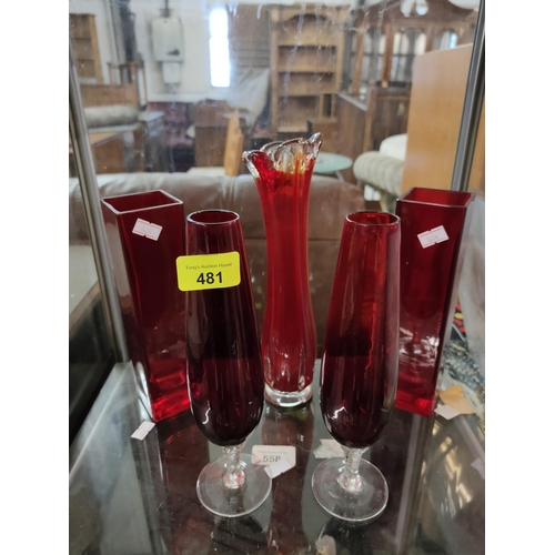 481 - Collection of red glass vases