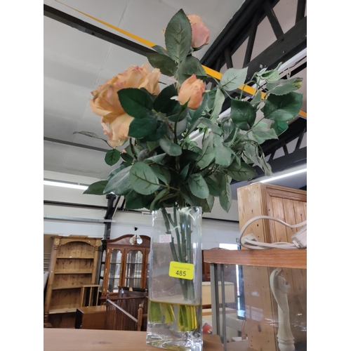 485 - Glass vase with artificial flowers