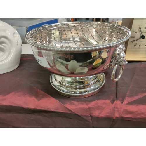 707 - Silver plate urn style Rose Bowl with Lionhead handles