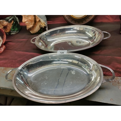 720 - Two silver plated oval dishes with handles stamped M & Co. In very good condition