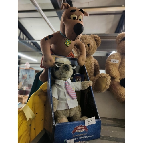 757 - Collectible compare the meerkat Yakovs toy in box and a scooby doo soft toy