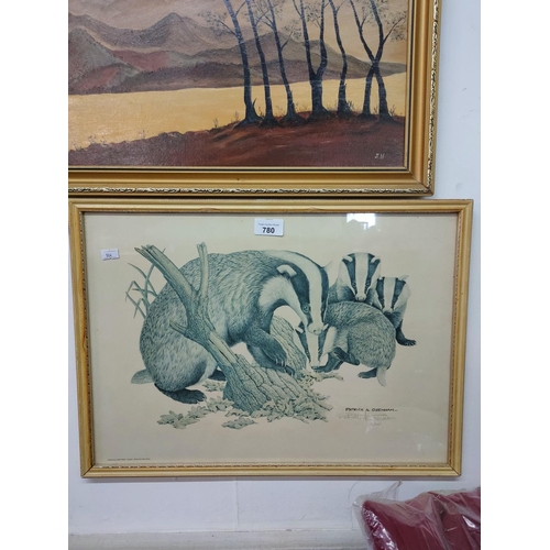 780 - Patrick a Oxenham limited edition print of badgers number 14/500 in frame