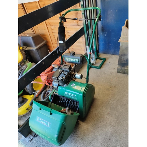 88R - QUALCAST PETROL MOWER WITH BOX AND SCARIFIER