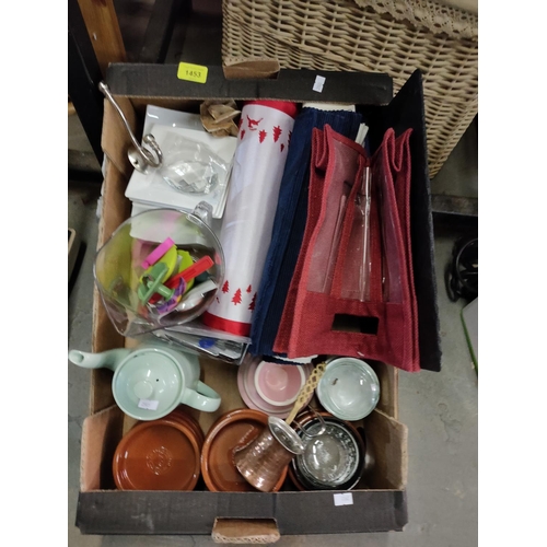 1453 - Collection of items including placemats, dishes and coffee pots