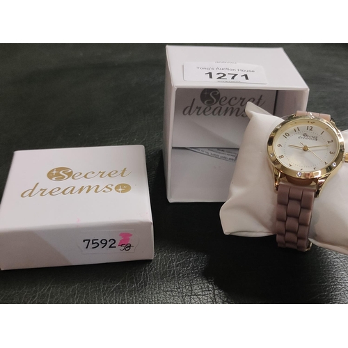 1271 - New Secret Dreams watch yellow gold colour with Crystal with box and papers