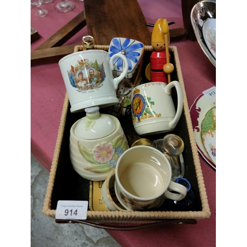 914 - Collection of items including vintage crestware, Delft and vintage perfume bottles