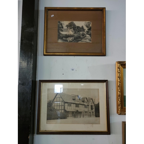 790 - Two framed pictures depicting houses