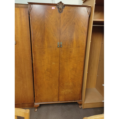 1602 - Vintage two door wooden wardrobe with shelving and mirror