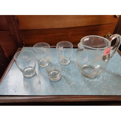 1633 - Matching set of glass jug and drinking glasses