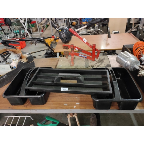 465W - THREE PLASTIC TOOL TRAYS WITH CENTRE HANDLE